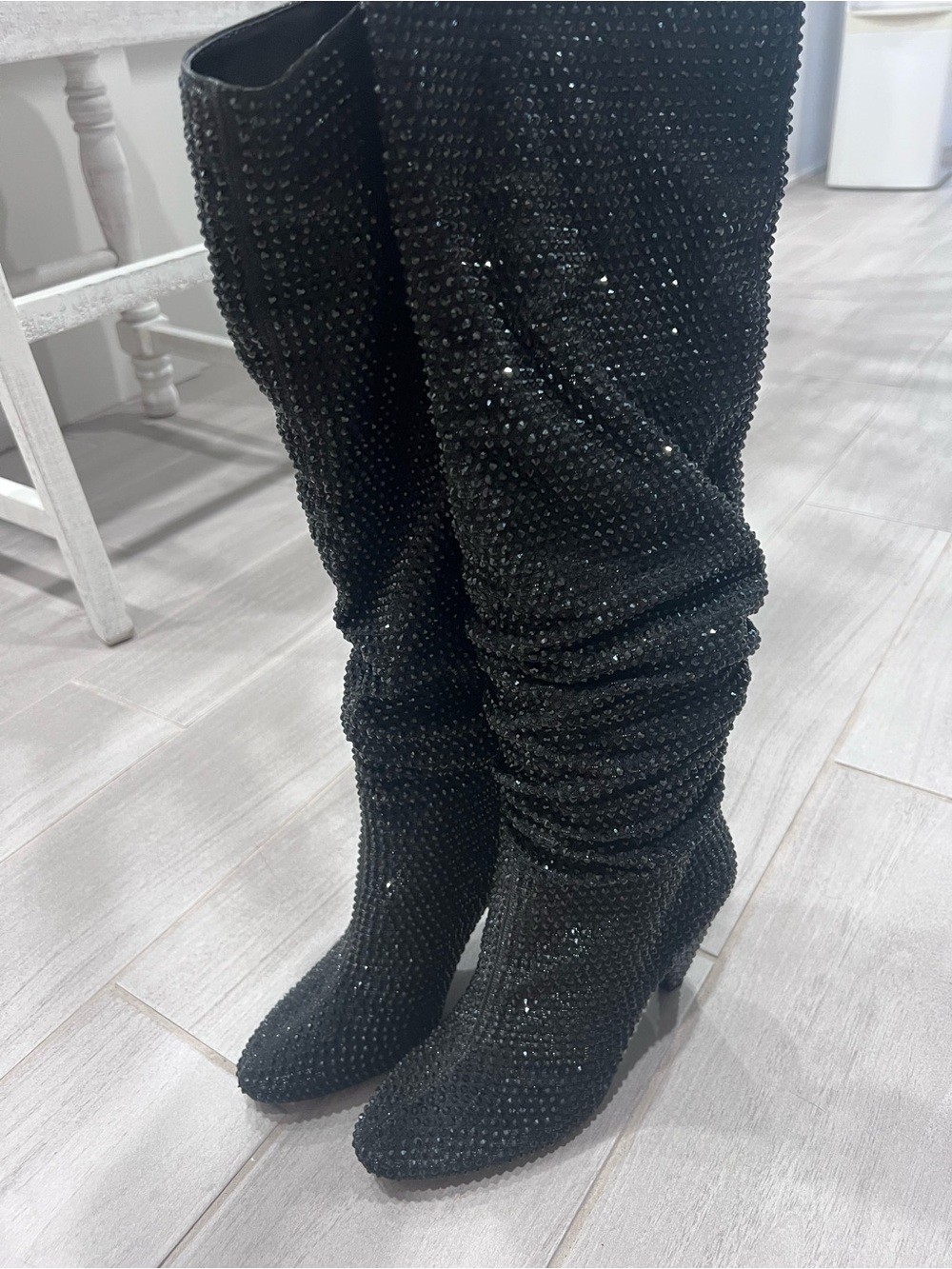 INC International Concepts Black Crystal-Embellished Over-the-Knee Boots